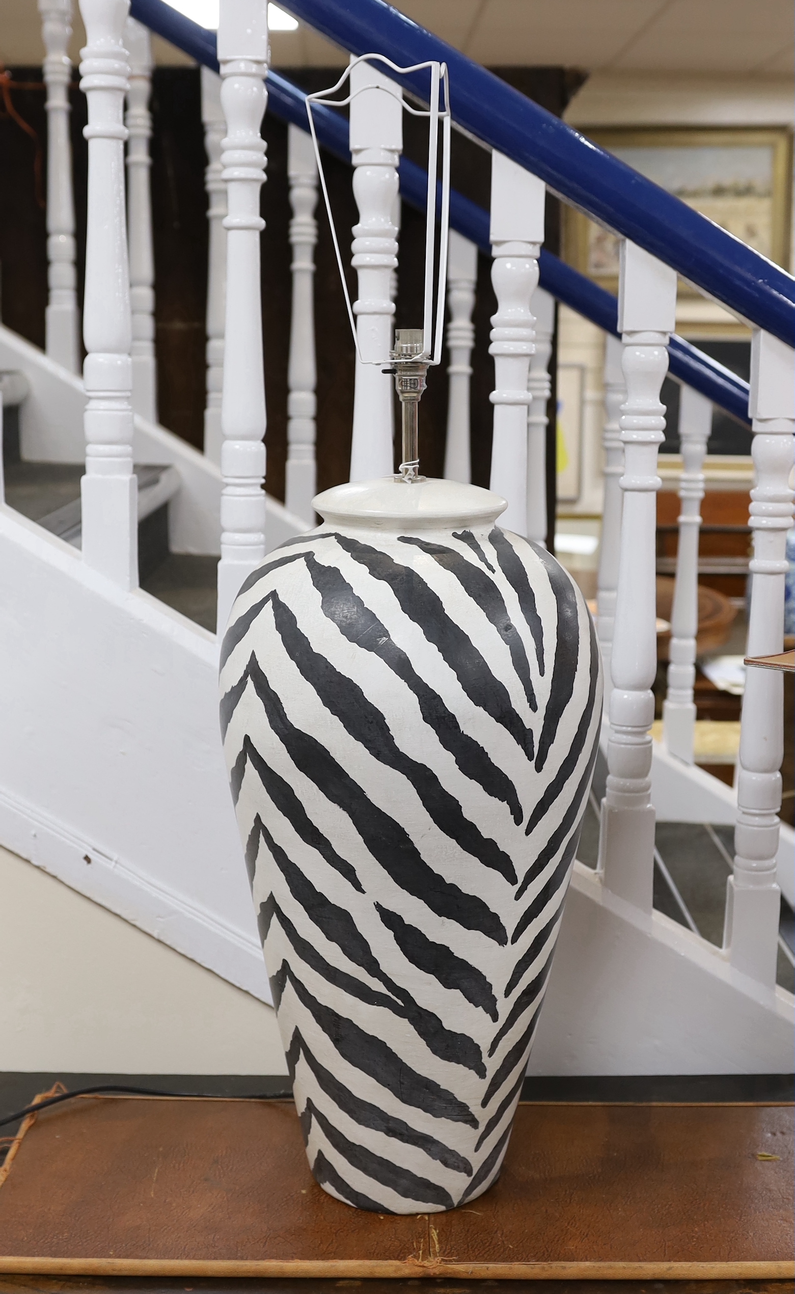 A large contemporary decorative ‘zebra stripe’ table lamp, approximately 65cm excluding light fitting
